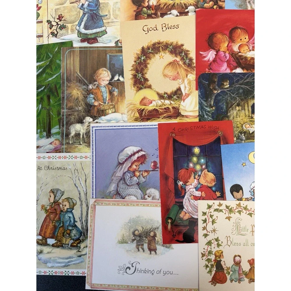 Vintage Christmas Cards Fronts ONLY Kids Children Scrapbooking Crafts Lot of 50+